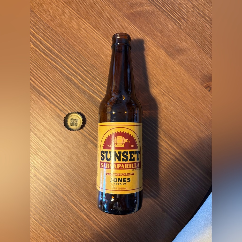 Jones Soda Fallout Sunset Sarsaparilla - EMPTY Bottle & Standard Cap - Prop